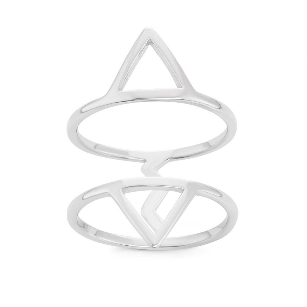 Sterling Silver Double Row with Open Triangle Ring